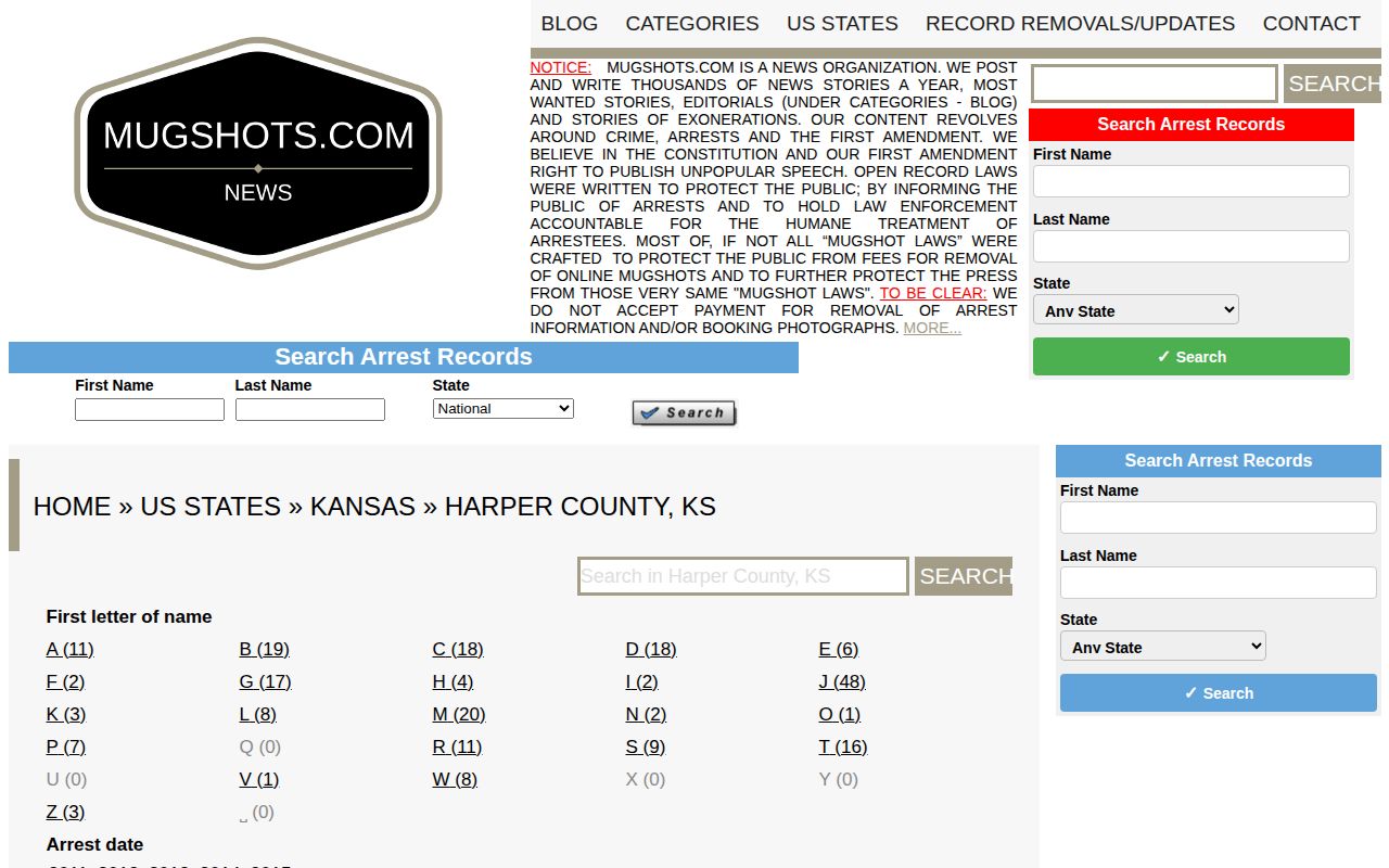 Unofficial historical Harper County mugshot archive with old record years